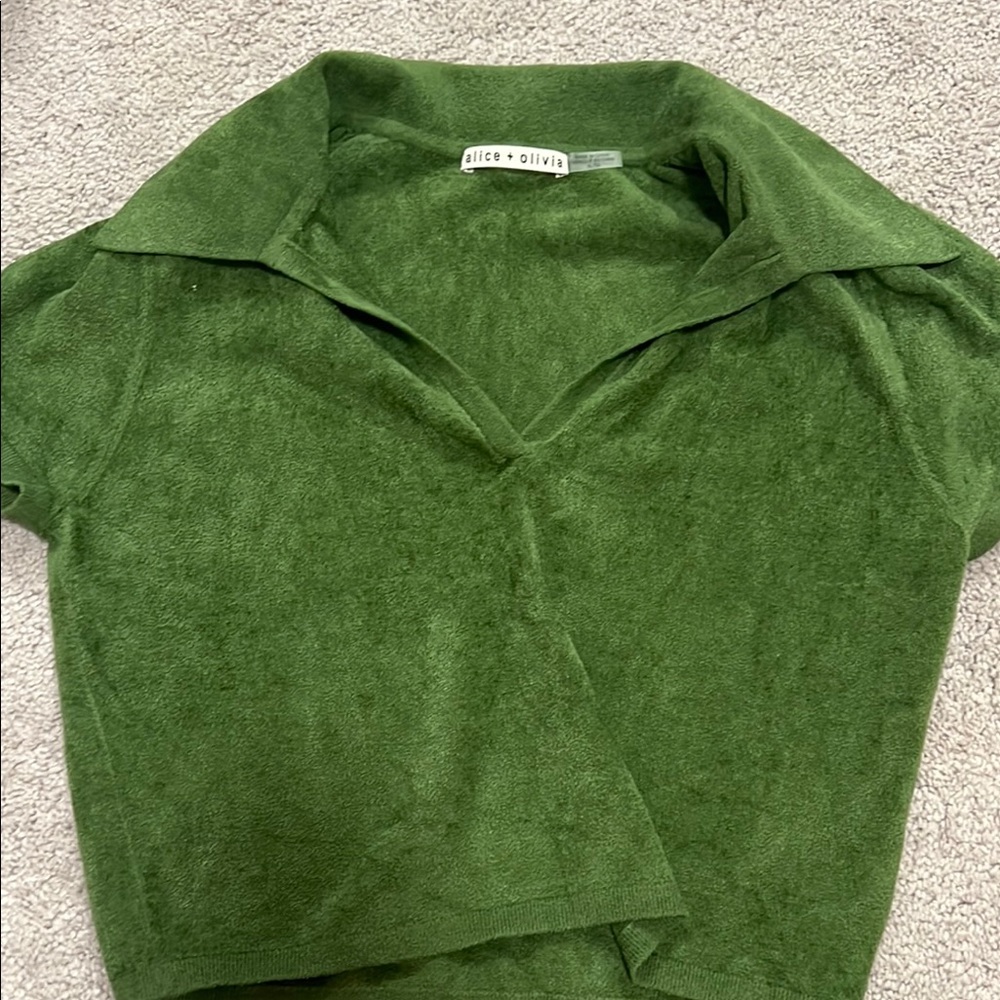 Alice + Olivia Forest Green Polo Top